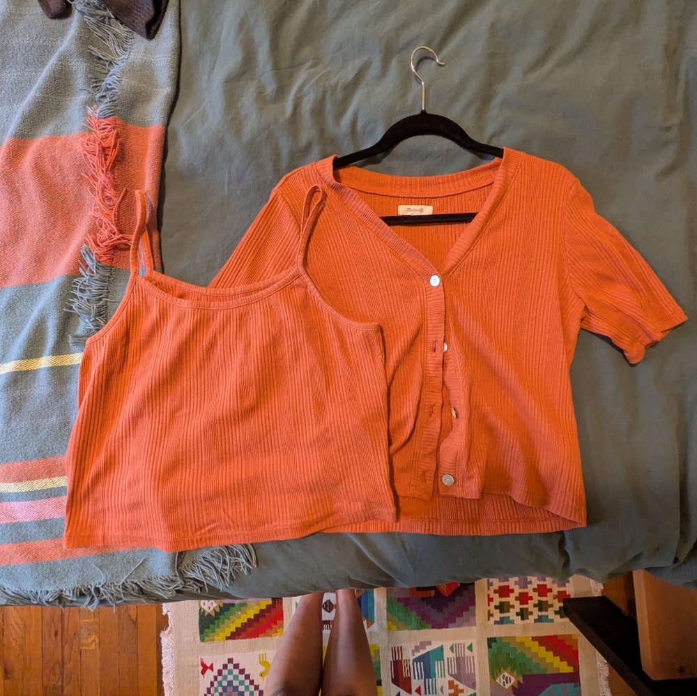 Madewell Orange Button-Down Shirt and Tank Set